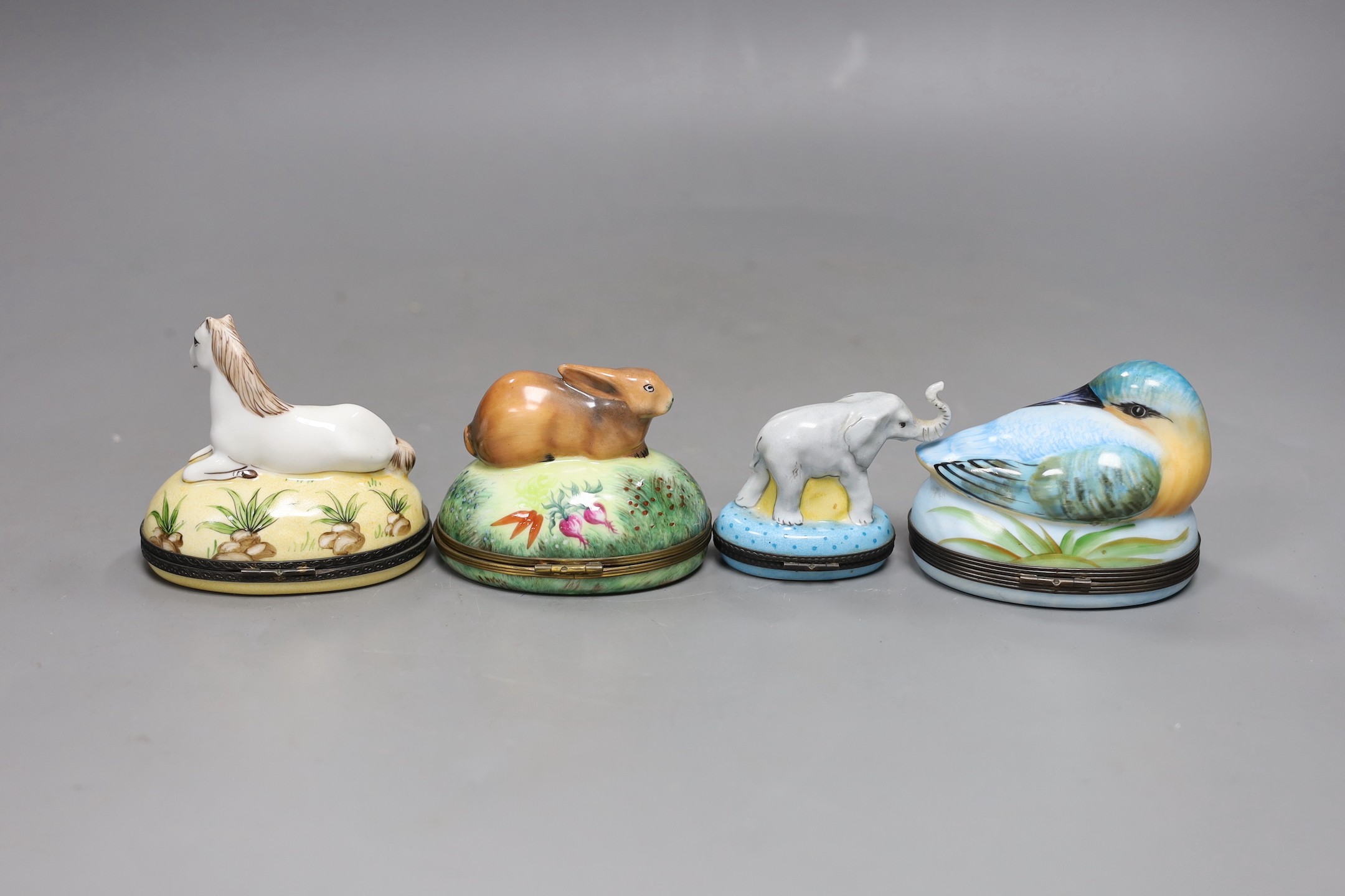 Four Limoges animal boxes, tallest 8cms high